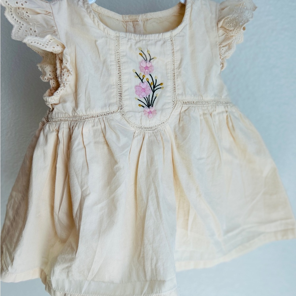 Cream Baby Dress with Floral Embroidery